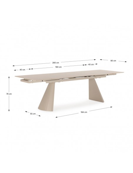 Mesa de diseño extensible PRISCA 180 (260), travertino y metal crema
