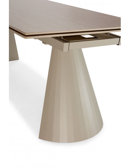 Mesa de diseño extensible PRISCA 180 (260), travertino y metal crema