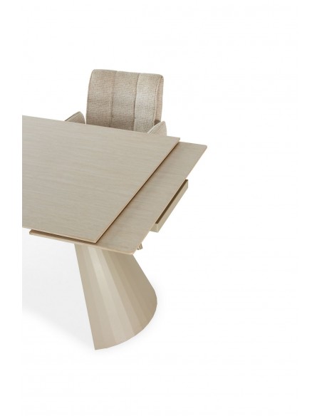 Mesa de design extensível PRISCA 180 (260), travertino e metal creme