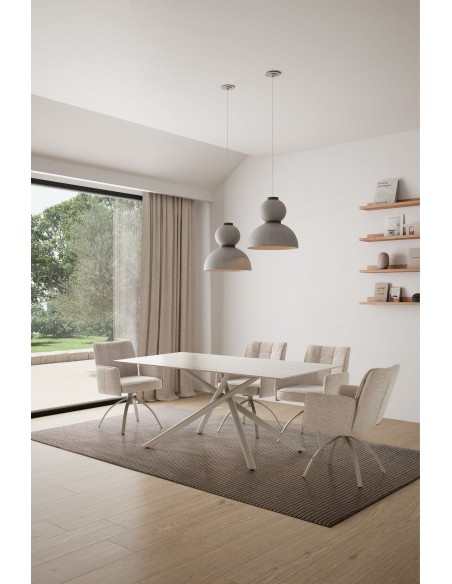 Mesa de diseño TORI 180 x 90, cerámica beige y metal crema