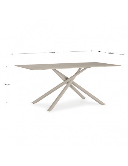 Mesa de diseño TORI 180 x 90, cerámica beige y metal crema