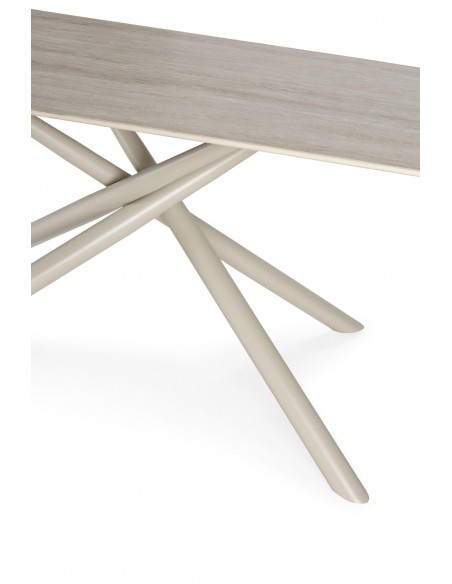 Mesa de design TORI 180 x 90, cerâmica bege e metal creme