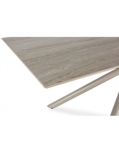 Mesa de design TORI 180 x 90, cerâmica bege e metal creme