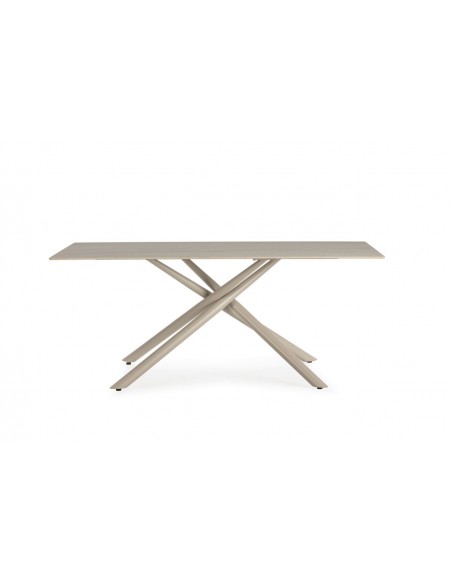 Mesa de diseño TORI 180 x 90, cerámica beige y metal crema