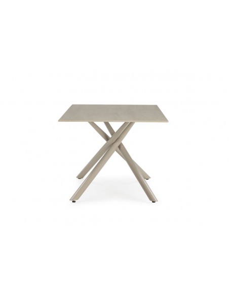 Mesa de diseño TORI 180 x 90, cerámica beige y metal crema