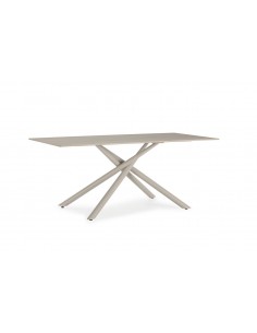 Mesa de diseño TORI 180 x 90, cerámica beige y metal crema