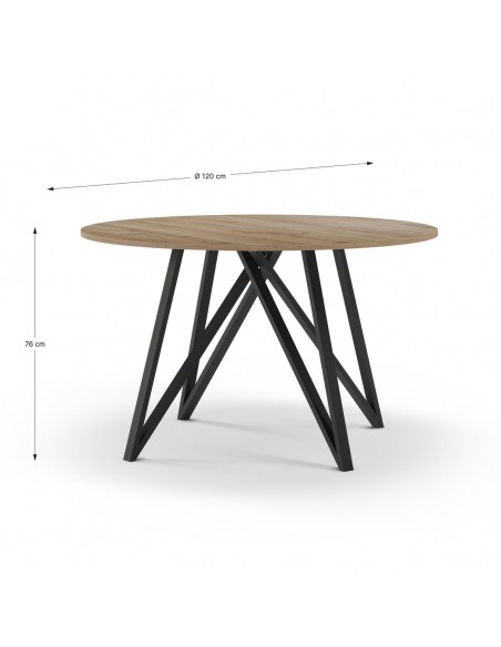 Mesa industrial redonda ILANA 120, color roble y metal negro