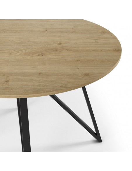 Mesa industrial redonda ILANA 120, color roble y metal negro