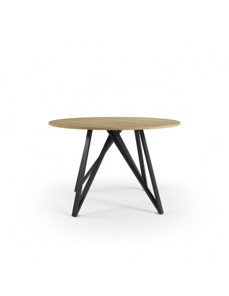 Mesa industrial redonda ILANA 120, color roble y metal negro