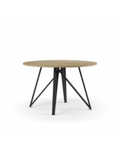 Mesa industrial redonda ILANA 120, color roble y metal negro