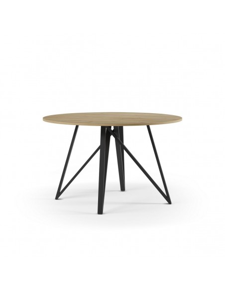 Mesa industrial redonda ILANA 120, color roble y metal negro