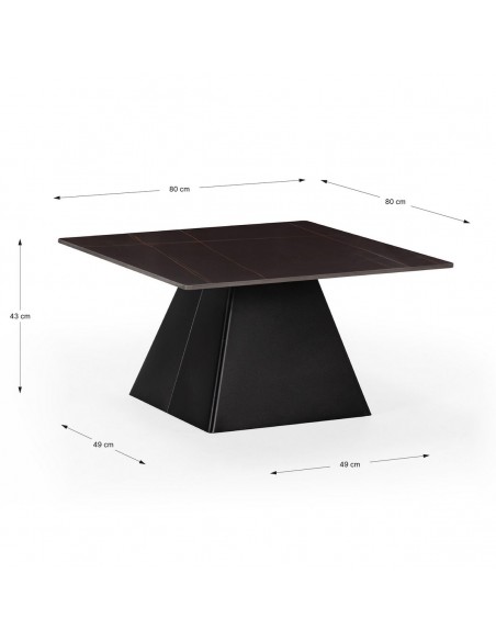 Mesa de centro MERVE 80, piedra sintetizada negro y base metal