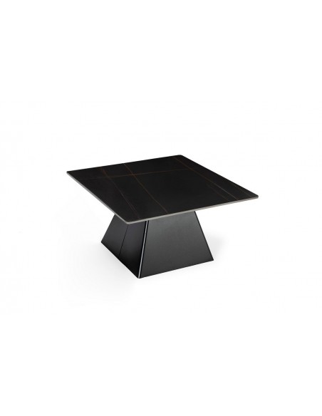 Mesa de centro MERVE 80, pedra sinterizada preta e base metálica