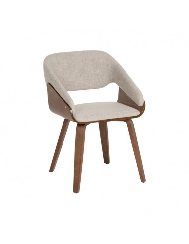 Silla Duende con brazos moderna de madera curvada en nogal y tela gris