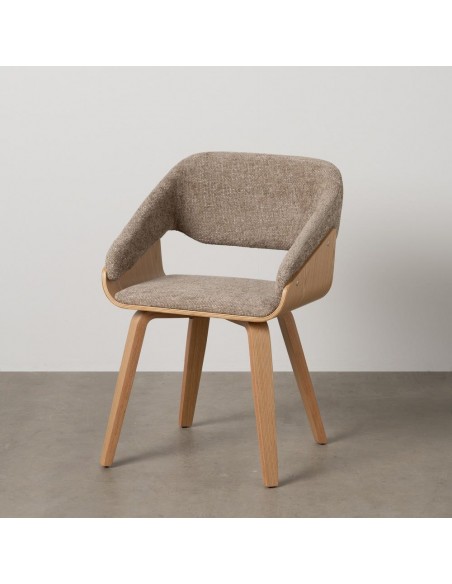 Silla Duende con brazos moderna de madera curvada haya y tela marrón