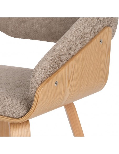 Silla Duende con brazos moderna de madera curvada haya y tela marrón