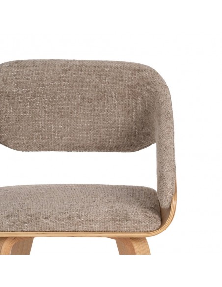 Silla Duende con brazos moderna de madera curvada haya y tela marrón