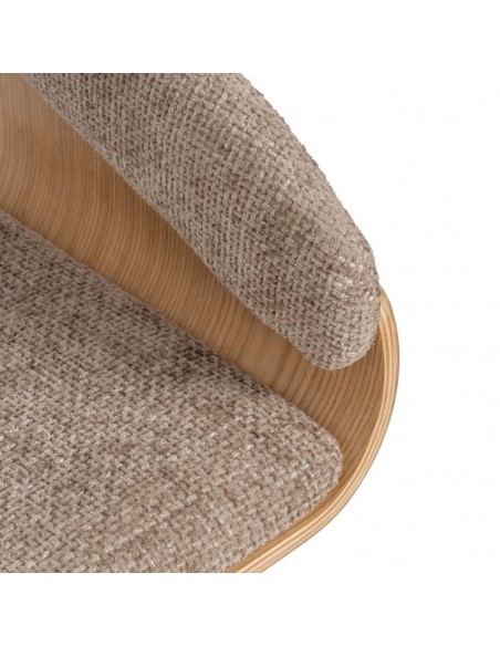 Silla Duende con brazos moderna de madera curvada haya y tela marrón