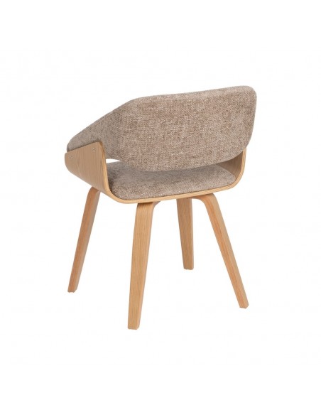 Silla Duende con brazos moderna de madera curvada haya y tela marrón