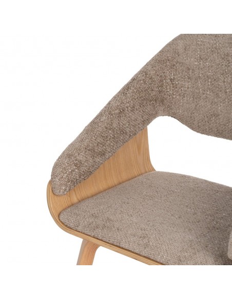 Silla Duende con brazos moderna de madera curvada haya y tela marrón