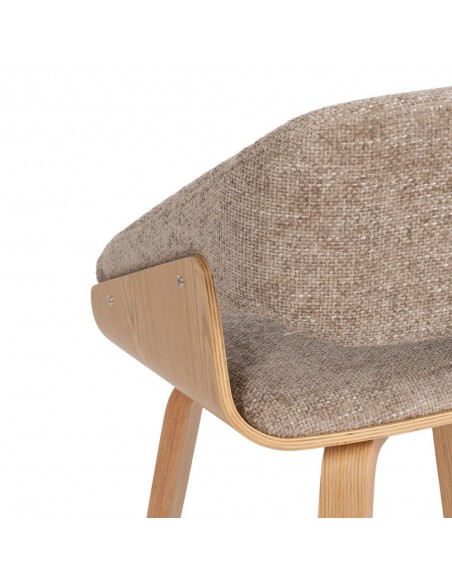 Silla Duende con brazos moderna de madera curvada haya y tela marrón