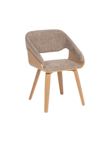 Silla Duende con brazos moderna de madera curvada haya y tela marrón