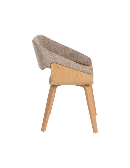 Silla Duende con brazos moderna de madera curvada haya y tela marrón