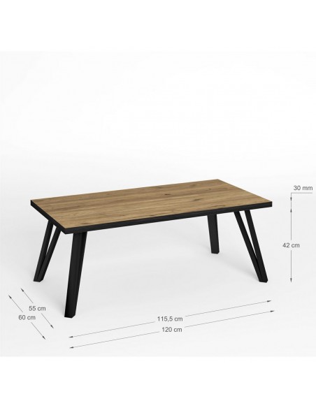 Mesa de centro SINDI 120 x 60, rebordo preto natural e pes em metal