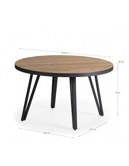 Mesa de centro redonda SINDI 80, natural canto negro y patas de metal