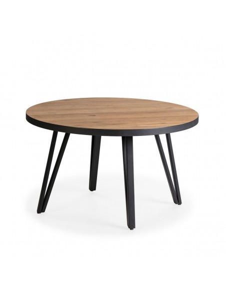 Mesa de centro redonda SINDI 80, natural, rebordo preto e pés em metal