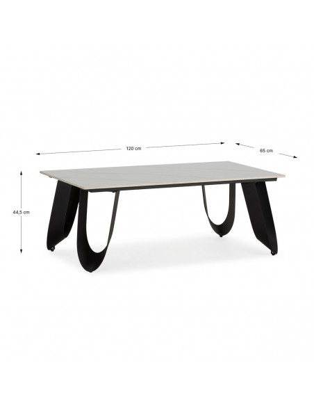 Mesa centro porcelánico blanco AILA 120 x 65, base metal negro