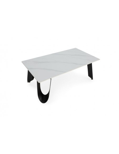 Mesa de centro em porcelanico branco AILA 120 x 65, base em metal preto