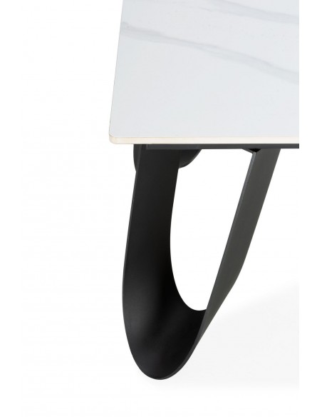 Mesa de centro em porcelanico branco AILA 120 x 65, base em metal preto