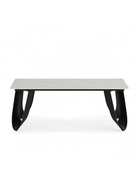 Mesa centro porcelánico blanco AILA 120 x 65, base metal negro