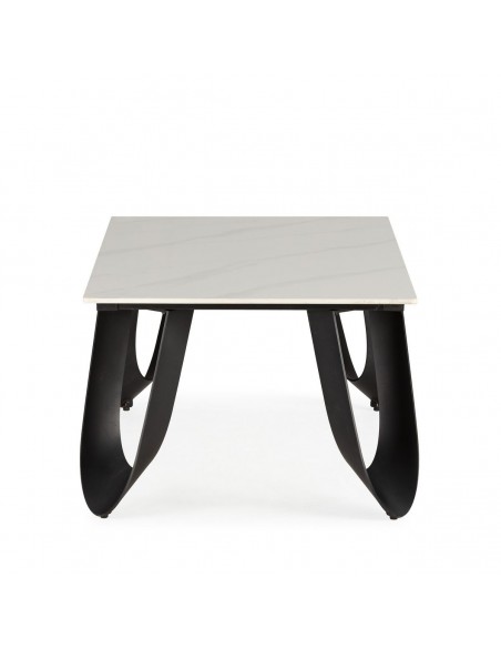 Mesa de centro em porcelanico branco AILA 120 x 65, base em metal preto