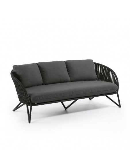 Sofá exterior Branzie, 3 lugares em corda marrom, 180 cm.