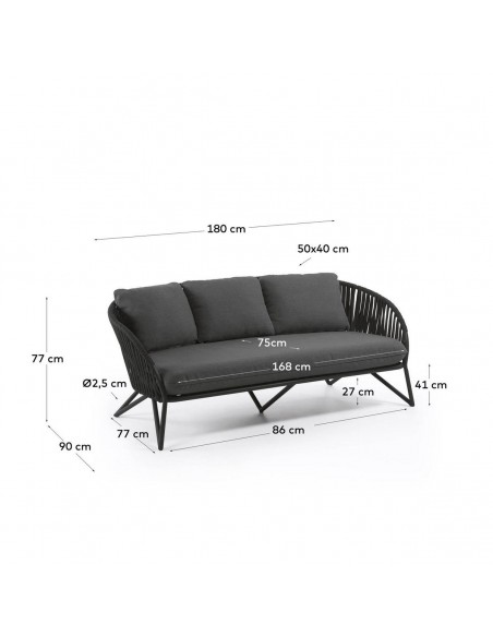 Sofá de exterior Branzie, 3 plazas de cuerda marrón 180 cm.