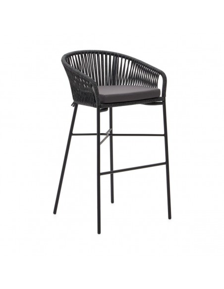 Taburete exterior Yanet em corda bege e aço galvanizado, altura 80 cm.
