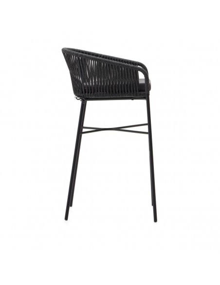 Taburete exterior Yanet em corda bege e aço galvanizado, altura 80 cm.