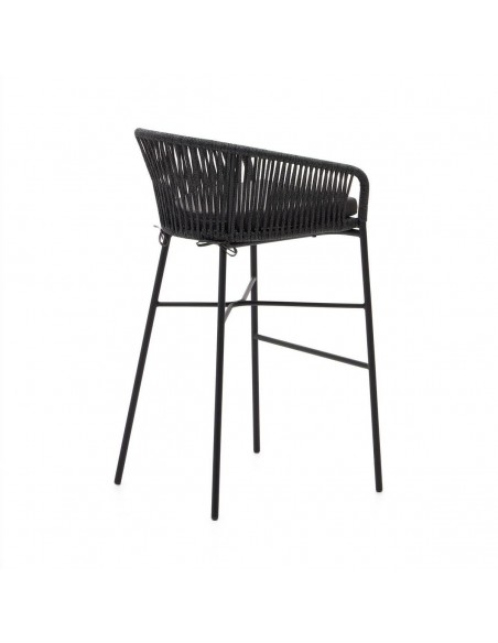 Taburete exterior Yanet em corda bege e aço galvanizado, altura 80 cm.