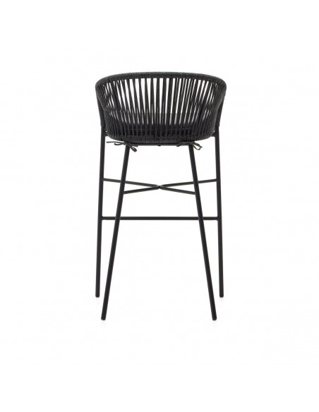 Taburete exterior Yanet em corda bege e aço galvanizado, altura 80 cm.