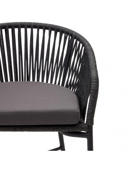 Taburete exterior Yanet em corda bege e aço galvanizado, altura 80 cm.