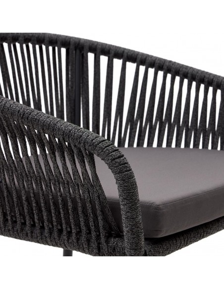 Taburete exterior Yanet em corda bege e aço galvanizado, altura 80 cm.
