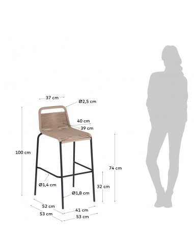 GLENVILLE 74 Taburete exterior cuerda, metal