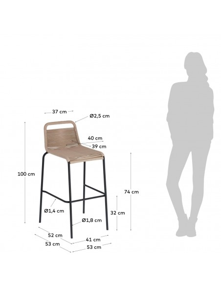GLENVILLE 74 Taburete exterior cuerda, metal