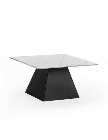 Mesa de centro MERVE 80, pedra sintética branca, base metálica preta