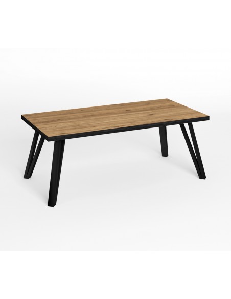 Mesa de centro SINDI 120 x 60, rebordo preto natural e pes em metal