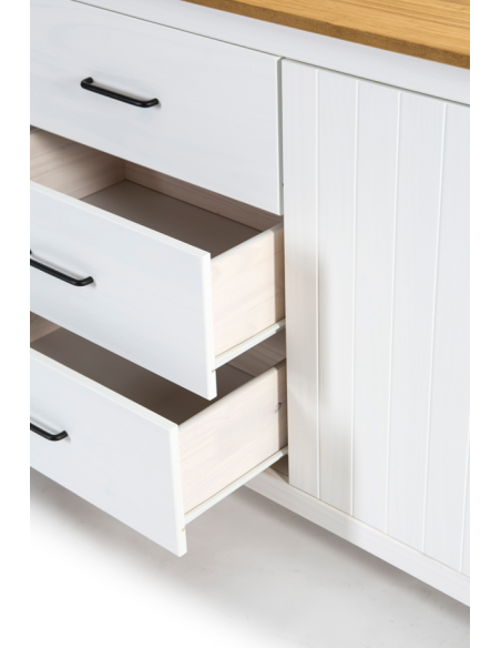 Aparador mediterráneo MIRANDA 190 x 80, madera pino encerado y blanco
