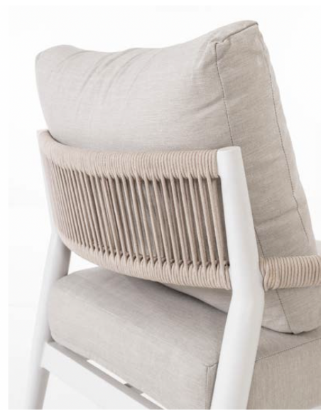 Set 4 exterior FORMENTOR, sofás y mesa de centro aluminio blanco y tejido beige