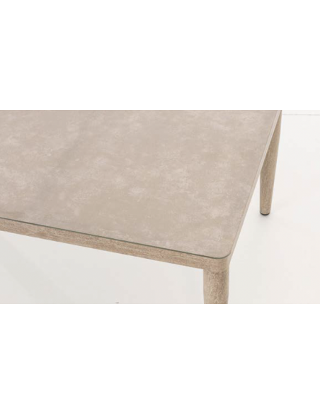 Set 4 exterior FORMENTOR, sofas y mesa de centro aluminio imitación madera y tejido beige